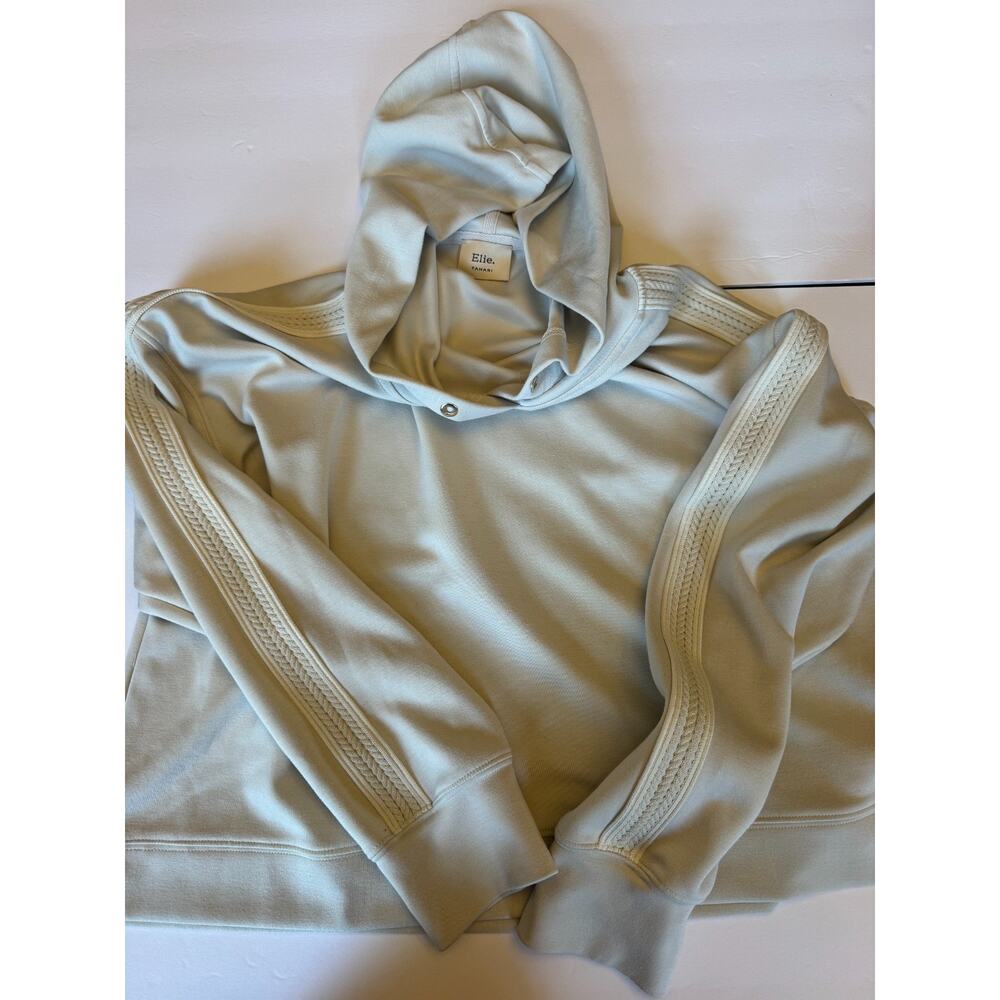 Elie Tahari Hoodie Womens Medium Cream Cowl Neck Pullover Soft Stretch - Picture 9 of 9